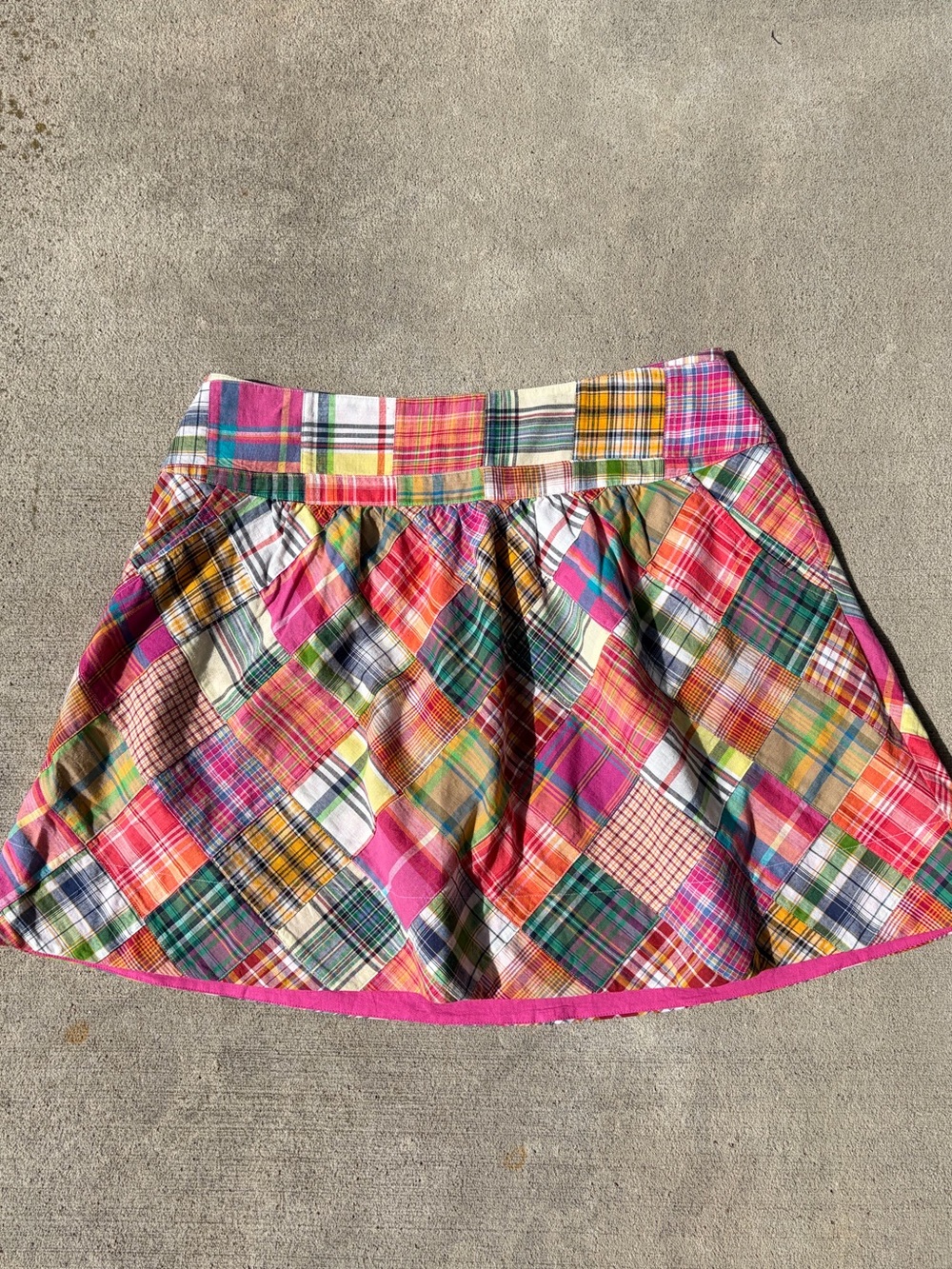 Vintage 90s Cabi patchwork madras plaid multi color rainbow cotton skirt boho - Picture 6 of 8